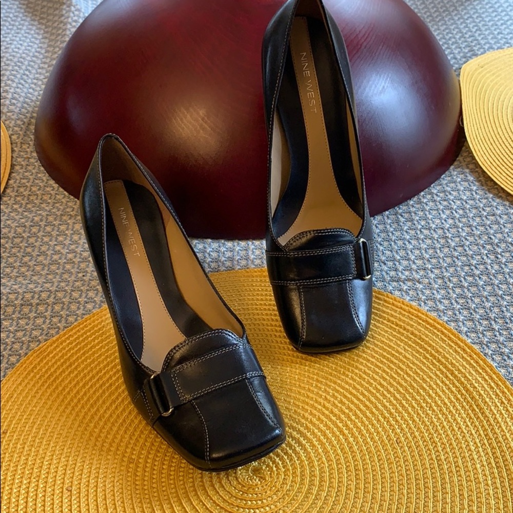 Navy Square Toed Heels